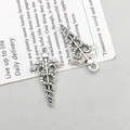 Pair of antique silver Caduceus medical charms in vintage alloy for DIY jewelry making - Medical Caduceus Shape Style