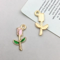 Pink and green enamel rose flower heart pendant with gold plating for DIY jewelry making - Pink Enamel Rose (12317) / Pink