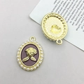 Golden oval pendant with pearl frame and rose relief for DIY jewelry making - KC Gold Gray Base Rose (15898)
