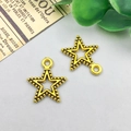 Pair of antique gold star charms with beaded edges and hollow center for DIY jewelry - Antique Gold Five-Pointed Star