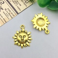 Antique gold sun face alloy pendants for DIY jewelry making, front and back view - Antique Gold Sun