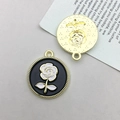 Enamel rose heart charms in black and gold finish for DIY jewelry making - KC Gold Black Base Round Rose (15901)