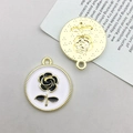 Enamel rose heart charms in white and gold finish for DIY jewelry crafting accessories - KC Gold White Base Round Rose (15902)