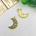 Antique gold moon-shaped hollow charms with intricate vintage filigree for DIY jewelry - Antique Gold Small Moon