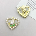 Enameled rose heart pendants with faux pearls and golden alloy for DIY jewelry - KC Gold Pearl Heart Rose White (15958)