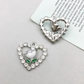 Heart-shaped pendant with white enamel rose and sparkling rhinestones for DIY jewelry - White K Rhinestone Heart Rose White (15962)