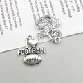 Antique silver football pendant with I Love Football engraving for DIY jewelry - I Love Football Letter Style (4951)