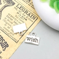 Antique silver alloy pendant with engraved WISH lettering for DIY jewelry making - Wish Letter Style (6990)