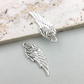 Pair of antique silver wing pendants with rose carving for DIY jewelry making - Rose Wing Style (6357)