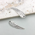 Antique silver wing pendant with detailed feather texture and hole for DIY jewelry making - Feather Wing Style (8986)