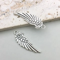 Antique silver wing pendants with detailed feather texture for DIY jewelry making - Classic Wing Style (8988)