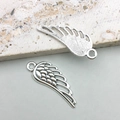 Pair of antique silver hollow wing pendants with detailed feather texture and DIY loops - Slender Wing Style (10051)