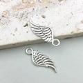 Antique silver wing charms with detailed feather texture for DIY jewelry making - Mini Wing Style (10052)