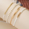 Bohemian multi-layer white and gold beaded bracelet set with acrylic pearls and alloys - White Gold Bead Combination (ZJ15859)