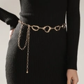 Vintage golden metal body chain with irregular artistic loops and tassel on black dress - Irregular Art Ring Tassel Drop (ZJ15709)