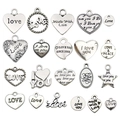 Selection of antique silver alloy heart charms with Love and Peace engravings - Mixed 20pcs Love Letters (SN299)