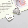 Antique silver heart charm with I Love You engraving and textured back for DIY jewelry - Heart I Love You Style 15x17mm (8008)