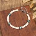 Armband van natuurlijke kokosnootschaal en houten kralen met roestvrijstalen sluiting - Crème Bruin Blauw Kralenstijl (ZJ16170)