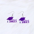 Purple acrylic graduation earrings with Class of 2023 text and doctoral cap pattern - 2023 Graduation Purple Acrylic Style (ZJ9768)