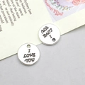 Antique silver heart charm with I Love You engraving for DIY jewelry making - Round I Love You Style 10x10mm (9861)