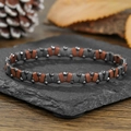 Herenarmband van hematiet kralen met rustieke geometrische schakels op een steen - Donkergrijs met Koper (ZJ14818)