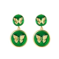 Vintage gold and green earrings featuring intricate butterfly design on round plates - Retro Green Background Gold Butterfly Style (ZJ5643)