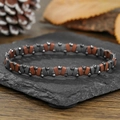 Handgemaakte dubbele rij tijgeroog en hematiet armband op leisteen achtergrond - Trapezium Donkergrijs Roodbruin Model(ZJ14818)