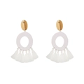 Bohemian retro long earrings with white silk tassels and amber resin accents - Amber Resin Circle White Tassel Style (ZJ5008)