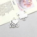 Antik-silberne I Love You Herzanhänger mit Vintage-Textur für DIY Schmuckherstellung - Herz I Love You Stil 15x16mm (11433)