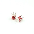 Detailed macro view of silver alloy crown beads with red rhinestones for DIY jewelry making - Silver Red Rhinestone
