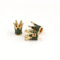 Detailed view of three gold crown beads with green micro-pave zircon for DIY jewelry crafts - Gold / Dark Green Zirconia