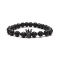 Natural lava stone crown bracelet with black cubic zirconia beads for men and women - Gun Black Lava Stone