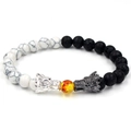 Dragon head bracelet with volcanic lava, white turquoise beads and citrine accent - White Turquoise Style