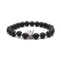Lava stone beaded bracelet featuring a silver crown pendant with black zircon stones - Silver Lava Stone