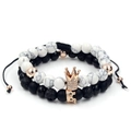 White turquoise and volcanic stone beaded bracelet set with sparkling crown charms - White Turquoise Rose Gold Inlaid Crown Set (ZJ1731RG)