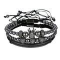 Coffret de trois bracelets noirs pour hommes avec breloque couronne et zircons noirs - Noir de Fusil