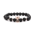 Men's lava rock bead bracelet with rose gold crown charm and black cubic zirconia stones - Volcanic Stone Rose Gold