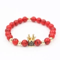 Men's crown beaded bracelet with red marble texture stones and gold accents - Red Style (ZJ1390G)