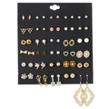 30 pairs gold earring set with geometric shapes, pearls and crystals on display - Gold Hollow Flower Style (E0189)
