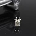 Silver crown charm with white rhinestones for DIY bracelets on black mirror background - Silver White Rhinestone