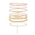 Detail view of 6-piece pink and gold beaded bracelet set with starfish shell charms - Pink Gold Sweet Set (ZJ14936)