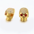 Gold plated skull beads with sparkling white zircons and red gemstone eyes for DIY jewelry - Gold Skull Red Eyes Style (ZJ2397G)