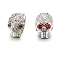 Copper skull bead with zircon paving and red gemstone eyes for DIY jewelry making - Silver Skull Red Eyes Style (ZJ2397S)