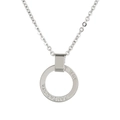 Ensemble de colliers double couche en métal argenté avec anneau gravé et nœud cristal - Style Pendentif Anneau Texte (ZJ4346)