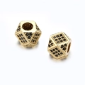 Golden hexagonal charms with black micro-pave zircons for DIY jewelry making - Gold Black Zirconia