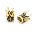 Handmade gold crown spacer beads with black zircon inlay for DIY bracelet jewelry - Gold Hollow Crown Spacer (ZJ2404G)