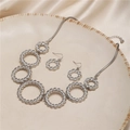 Parure de bijoux argentés avec collier d'anneaux torsadés et boucles d'oreilles pendantes - Ensemble Bague Corde Torsadée (ZJ4737)