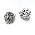 Silver leopard head pendant beads with black micro-pave zirconia and green gem eyes - Silver With Black Zircon Green Eyes