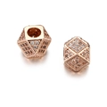 Rose gold plated polygon beads with cubic zirconia for DIY jewelry making - Rose Gold White Zirconia