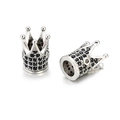 Crown-shaped DIY beads with black pavé cubic zirconia for personalized jewelry making - Silver Hollow Crown Spacer (ZJ2404S)